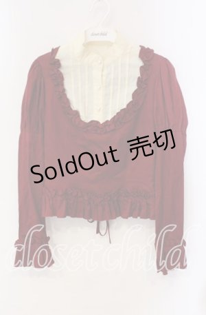 画像: Pina sweetcollection / ヨーク襟フリルシャーリングプルブラウス  ワイン×生成り O-25-10-28-088-LO-BL-IG-OS