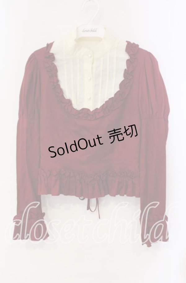 画像1: Pina sweetcollection / ヨーク襟フリルシャーリングプルブラウス  ワイン×生成り O-25-10-28-088-LO-BL-IG-OS (1)
