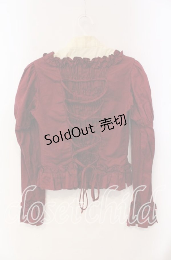 画像3: Pina sweetcollection / ヨーク襟フリルシャーリングプルブラウス  ワイン×生成り O-25-10-28-088-LO-BL-IG-OS (3)