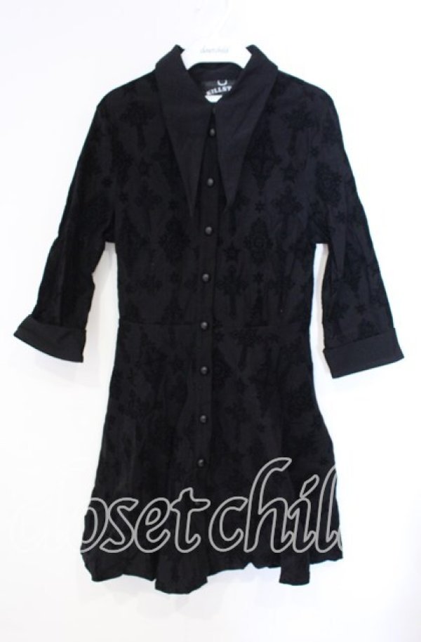 画像1: KILL STAR / Vanda Flocked Collar Dress ドレス  ブラック O-25-10-28-097-SL-OP-IG-OS (1)