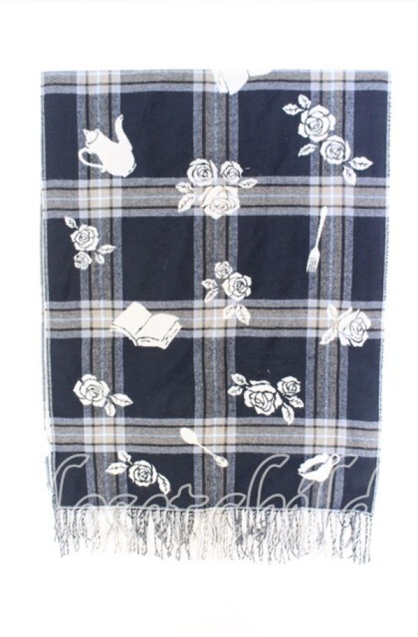 画像1: axes femme / 薔薇柄大判ストール  ネイビー O-25-10-29-001-AX-ZA-OW-OS (1)