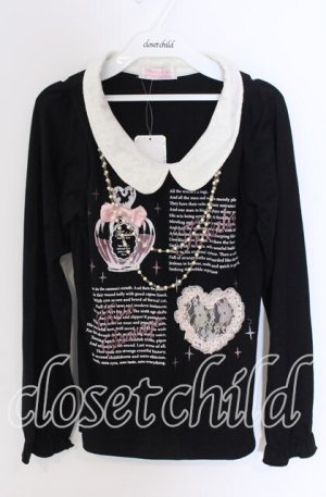 画像: TRALALA / ネックレスパーツ襟付きカットソー  クロ×シロ O-25-10-29-038-LO-TO-IG-OS