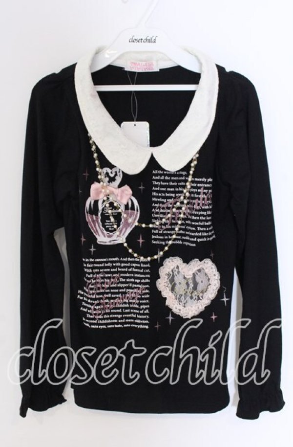 画像1: TRALALA / ネックレスパーツ襟付きカットソー  クロ×シロ O-25-10-29-038-LO-TO-IG-OS (1)