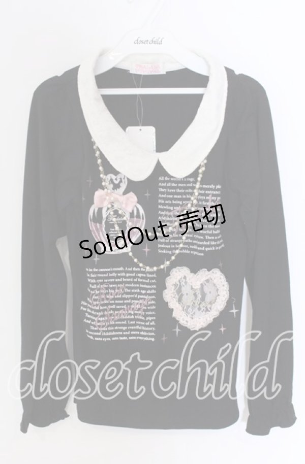 画像1: TRALALA / ネックレスパーツ襟付きカットソー  クロ×シロ O-25-10-29-038-LO-TO-IG-OS (1)