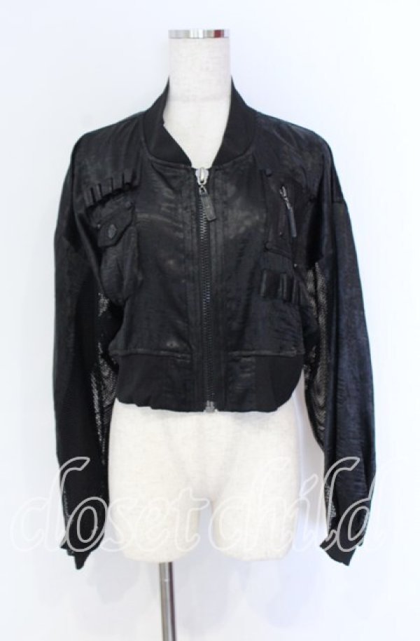 画像1: Qutie Frash / ミリタリーメッシュショートブルゾン  ブラック O-25-10-29-007-QU-JA-IG-OS (1)