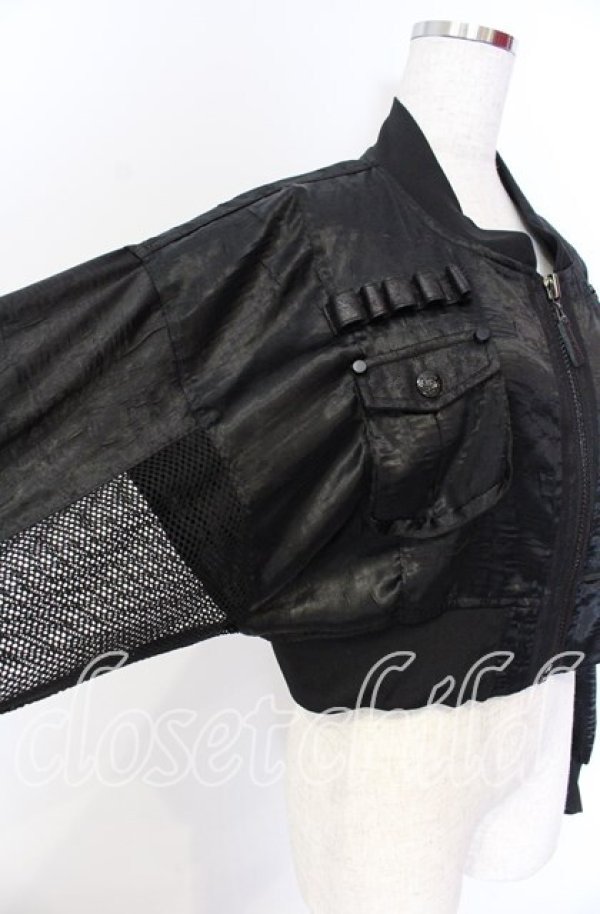 画像2: Qutie Frash / ミリタリーメッシュショートブルゾン  ブラック O-25-10-29-007-QU-JA-IG-OS (2)