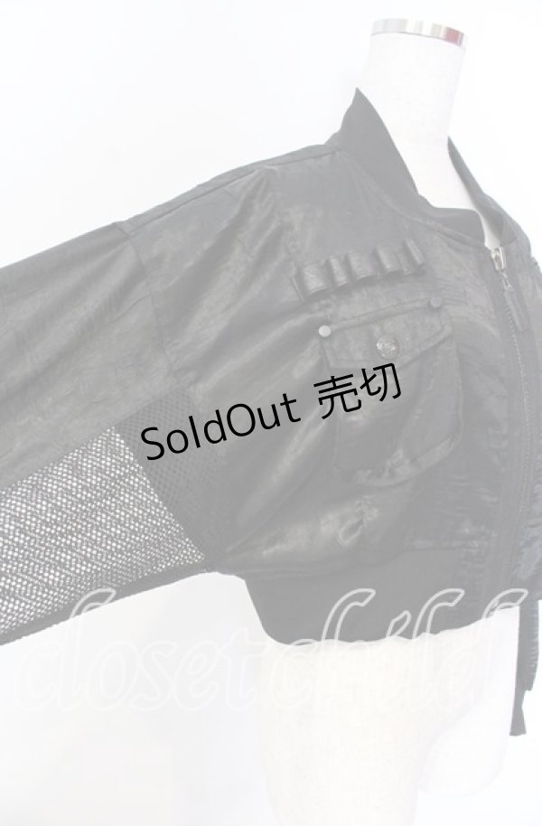 画像2: Qutie Frash / ミリタリーメッシュショートブルゾン  ブラック O-25-10-29-007-QU-JA-IG-ZI (2)