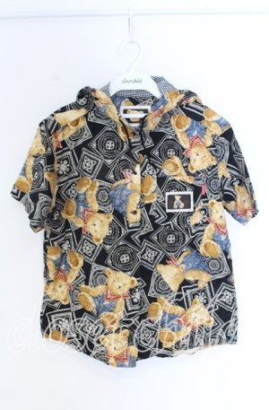 画像: PINK HOUSE / オーバーオールくまさん半袖フードシャツ  クロ O-25-10-29-054-LO-BL-IG-OS