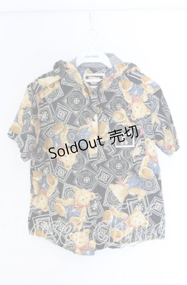 画像1: PINK HOUSE / オーバーオールくまさん半袖フードシャツ  クロ O-25-10-29-054-LO-BL-IG-OS (1)