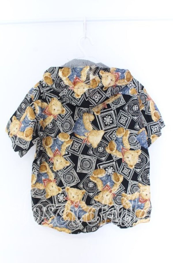 画像3: PINK HOUSE / オーバーオールくまさん半袖フードシャツ  クロ O-25-10-29-054-LO-BL-IG-OS (3)