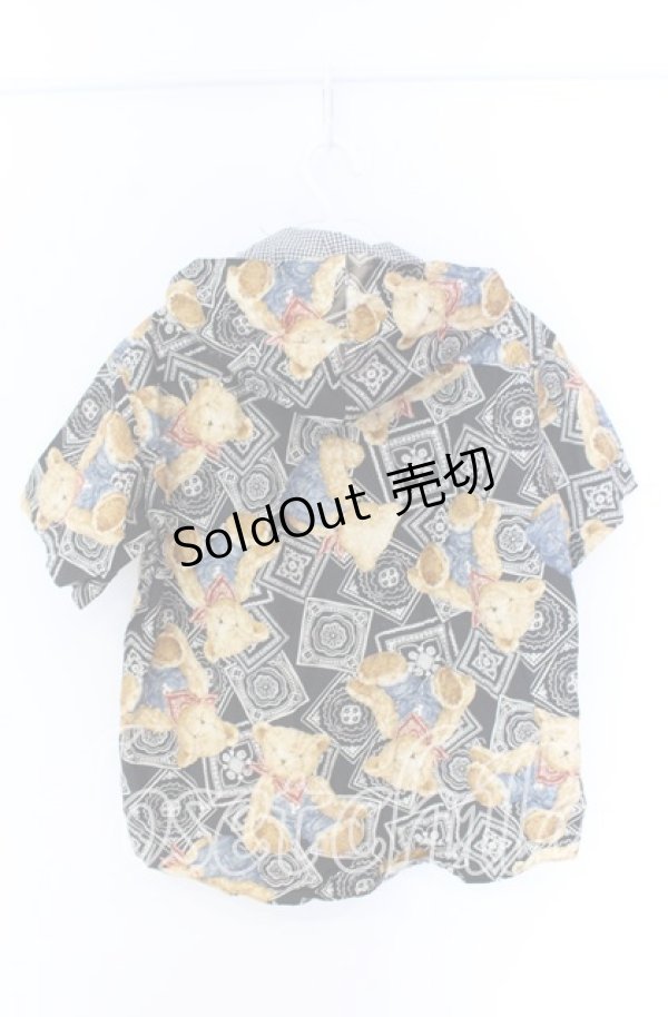 画像3: PINK HOUSE / オーバーオールくまさん半袖フードシャツ  クロ O-25-10-29-054-LO-BL-IG-OS (3)