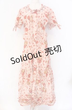 画像: PINK HOUSE / ハートローズ柄半袖ワンピース  ピンク O-25-10-29-055-LO-OP-IG-OS