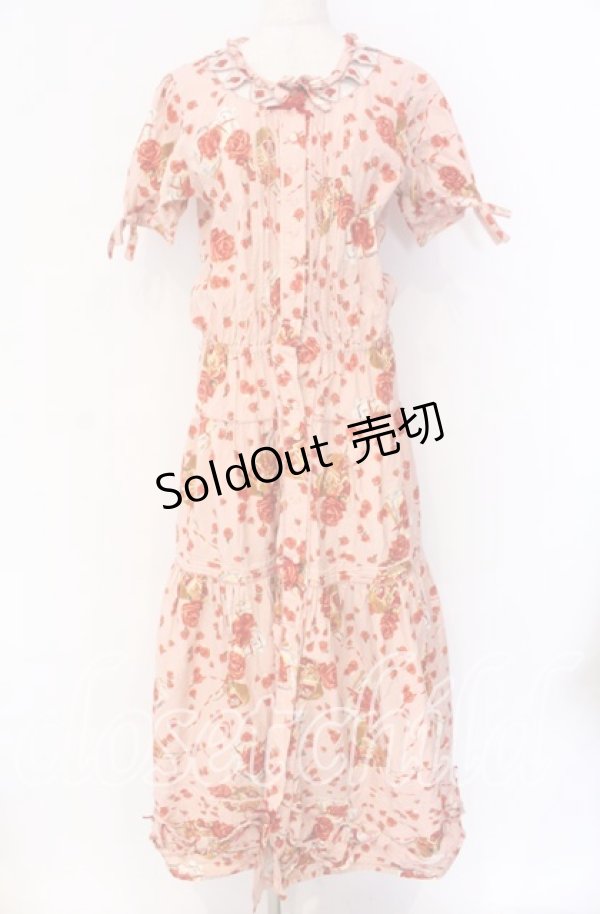 画像1: PINK HOUSE / ハートローズ柄半袖ワンピース  ピンク O-25-10-29-055-LO-OP-IG-OS (1)