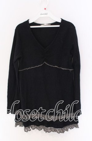 画像: PINK HOUSE / 裾レースカットソー  クロ O-25-10-29-057-LO-TO-IG-OS