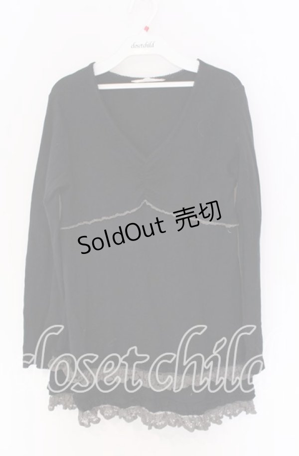 画像1: PINK HOUSE / 裾レースカットソー  クロ O-25-10-29-057-LO-TO-IG-OS (1)