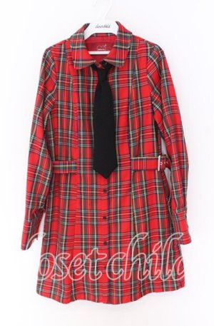画像: Jamie エーエヌケー / ネクタイチェックワンピース M アカ O-25-10-29-063-LO-OP-OW-OS