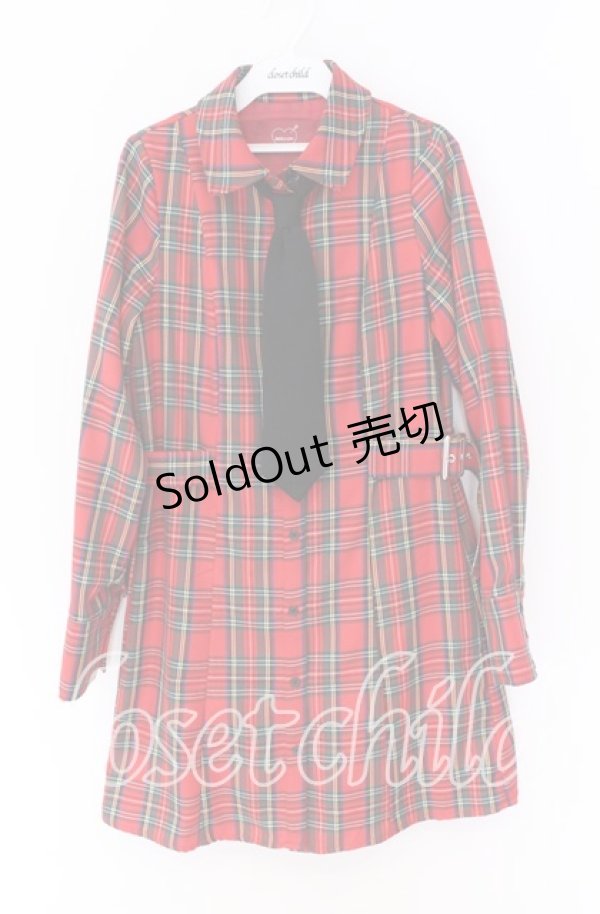 画像1: Jamie エーエヌケー / ネクタイチェックワンピース M アカ O-25-10-29-063-LO-OP-OW-OS (1)