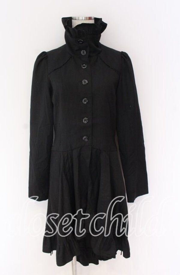 画像1: BPN / ハイネックフリルロングジャケット M ブラック O-25-10-29-072-GO-CO-IG-OS (1)