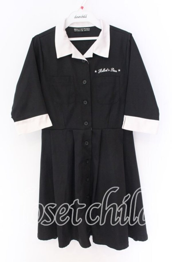 画像1: HELL CAT PUNKS / バイカラーシャツワンピース  ブラック×ホワイト O-25-10-29-075-PU-OP-IG-OS (1)