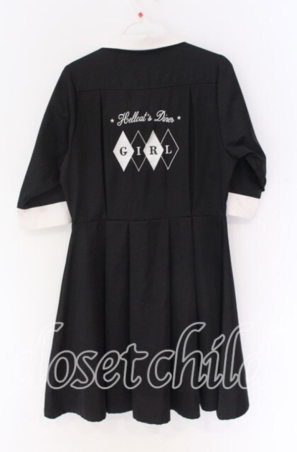 画像3: HELL CAT PUNKS / バイカラーシャツワンピース  ブラック×ホワイト O-25-10-29-075-PU-OP-IG-OS (3)
