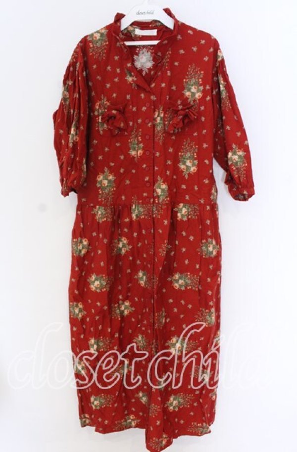 画像1: PINK HOUSE / ローズブーケ柄ワンピース  アカ O-25-10-29-084-LO-OP-IG-OS (1)