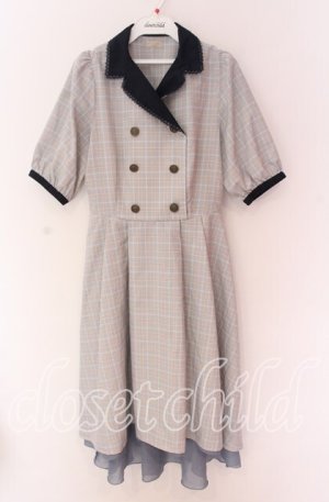 画像: axes femme POETIQUE / ダブル釦フィッシュテールワンピース  グレー×ネイビー O-25-10-29-092-AX-OP-IG-OS