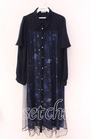 画像: axes femme / ステラートプリントシャツワンピース F ネイビー O-25-10-29-095-AX-OP-OW-OS