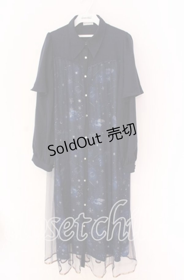 画像1: axes femme / ステラートプリントシャツワンピース F ネイビー O-25-10-29-095-AX-OP-OW-OS (1)