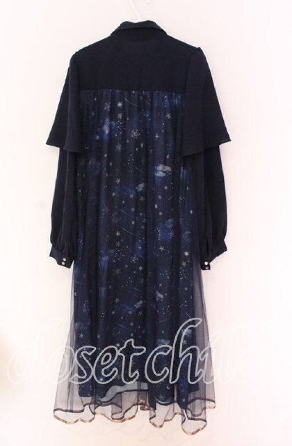 画像2: axes femme / ステラートプリントシャツワンピース F ネイビー O-25-10-29-095-AX-OP-OW-OS (2)