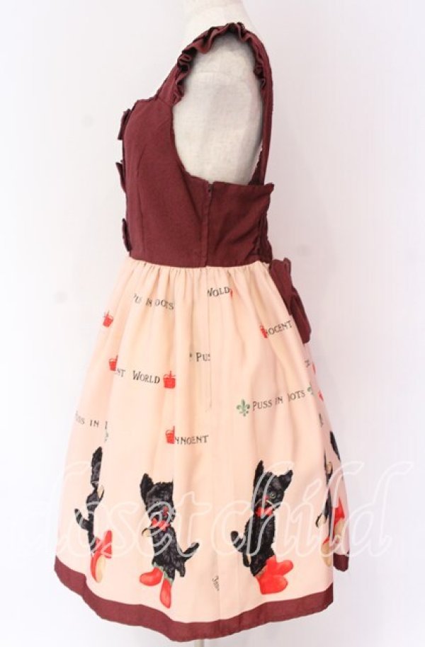 画像2: Innocent World / 長靴をはいた猫ハイウエストジャンパースカート M ワイン O-25-10-29-103-IW-OP-OW-OS (2)