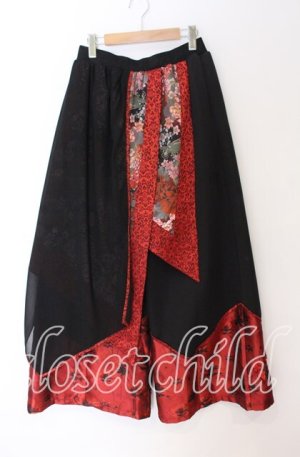 画像: Qutie Frash / ラップ付き和柄バギーパンツ  レッド×ブラック O-25-10-29-112-QU-PA-IG-OS