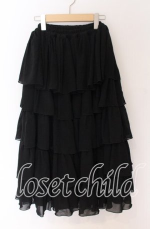 画像: MARBLE / 5段フリルロングボリュームスカート  ブラック O-25-10-29-114-GO-SK-IG-OS