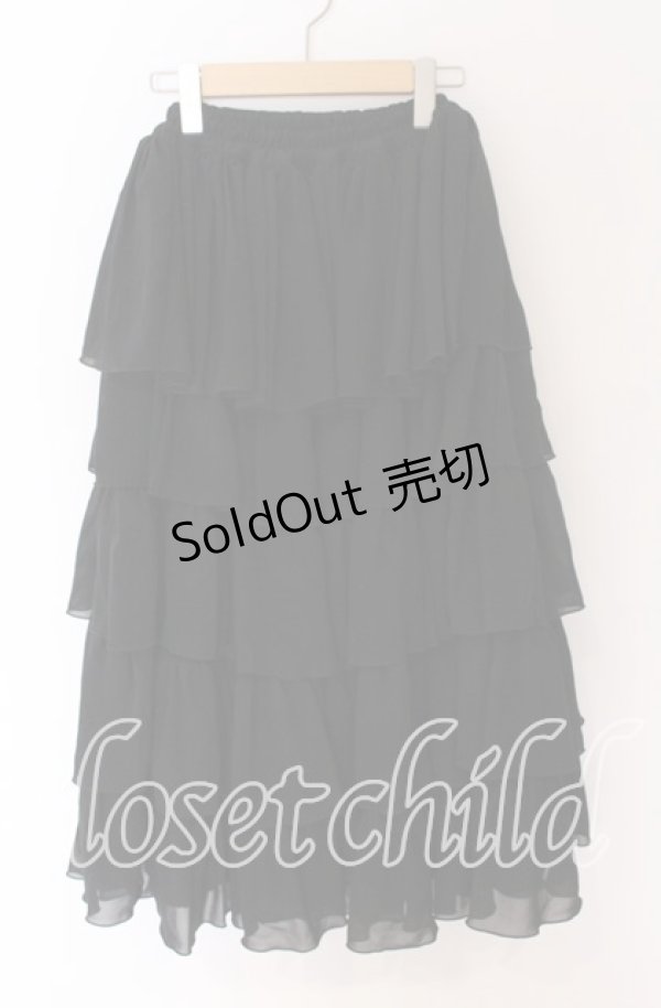 画像1: MARBLE / 5段フリルロングボリュームスカート  ブラック O-25-10-29-114-GO-SK-IG-OS (1)