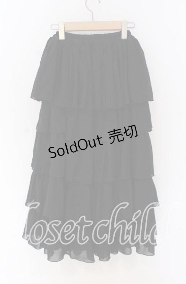 画像2: MARBLE / 5段フリルロングボリュームスカート  ブラック O-25-10-29-114-GO-SK-IG-OS (2)