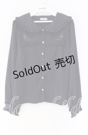 画像: axes femme POETIQUE / バブーシュカ付ウサギ刺繍ブラウス M ネイビー O-25-10-29-014-AX-BL-OW-OS