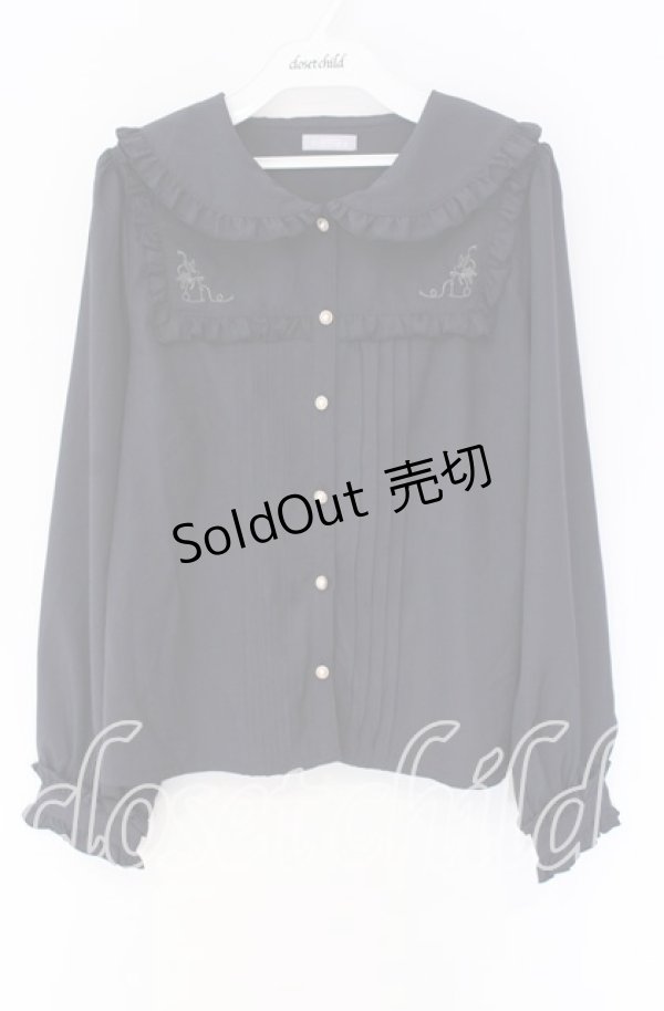 画像1: axes femme POETIQUE / バブーシュカ付ウサギ刺繍ブラウス M ネイビー O-25-10-29-014-AX-BL-OW-OS (1)