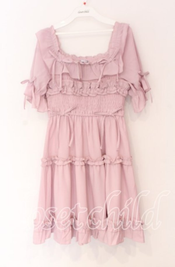 画像1: axes femme POETIQUE / ギャザーフリルワンピース M ピンク O-25-10-29-015-AX-OP-OW-OS (1)
