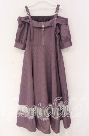 画像: axes femme / オフショル風ストライプワンピース F ラベンダー O-25-10-29-017-AX-OP-OW-OS