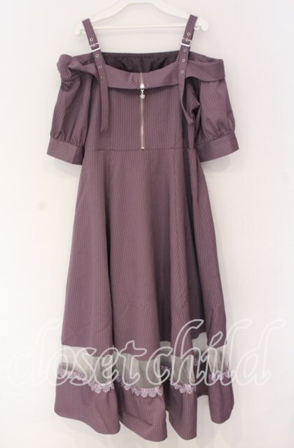 画像1: axes femme / オフショル風ストライプワンピース F ラベンダー O-25-10-29-017-AX-OP-OW-OS (1)