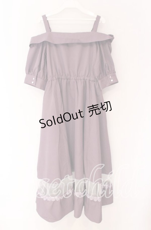 画像4: axes femme / オフショル風ストライプワンピース F ラベンダー O-25-10-29-017-AX-OP-OW-ZT085 (4)