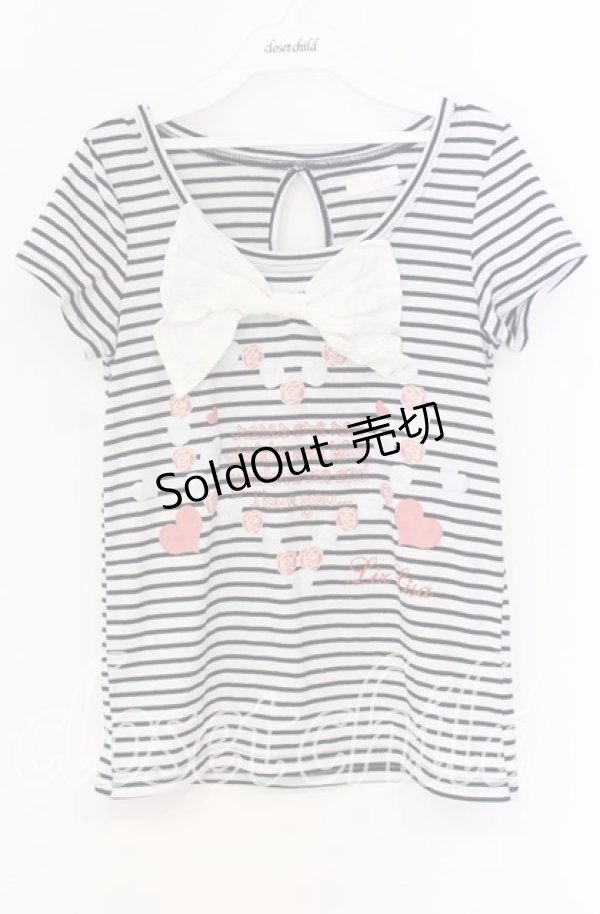 画像1: 【SALE】LIZ LISA / ボーダーリボンTシャツ  ネイビー×シロ O-25-10-29-026-LO-TO-IG-ZT326 (1)