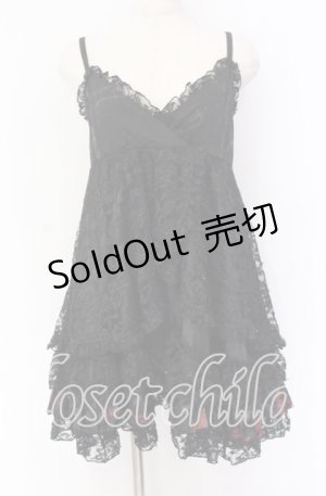 画像: H jelly / プリントフリルレースベビードール  ブラック×レッド O-25-10-29-005-HN-OP-IG-OS