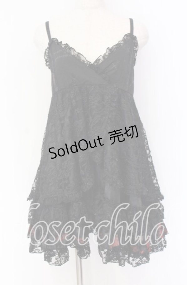 画像1: H jelly / プリントフリルレースベビードール  ブラック×レッド O-25-10-29-005-HN-OP-IG-OS (1)