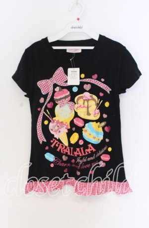 画像: TRALALA / スウィーツプリントTシャツ  クロ O-25-10-29-029-LO-TO-IG-OS