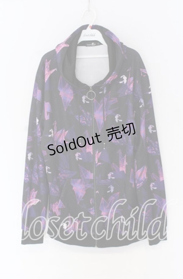 画像1: NieR Clothing / 和柄ZIP PARKA【折鶴】 パーカー  ブラック×パープル O-25-10-29-030-PU-TO-IG-OS (1)