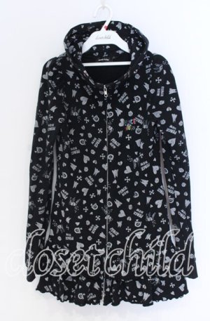 画像: PEACE NOW / アイコン総柄ジップパーカー M ブラック O-25-10-29-031-PU-TO-IG-OS