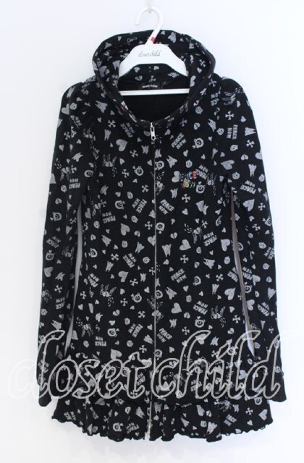 画像1: PEACE NOW / アイコン総柄ジップパーカー M ブラック O-25-10-29-031-PU-TO-IG-OS (1)
