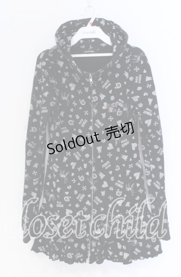 画像1: PEACE NOW / アイコン総柄ジップパーカー M ブラック O-25-10-29-031-PU-TO-IG-ZT407 (1)