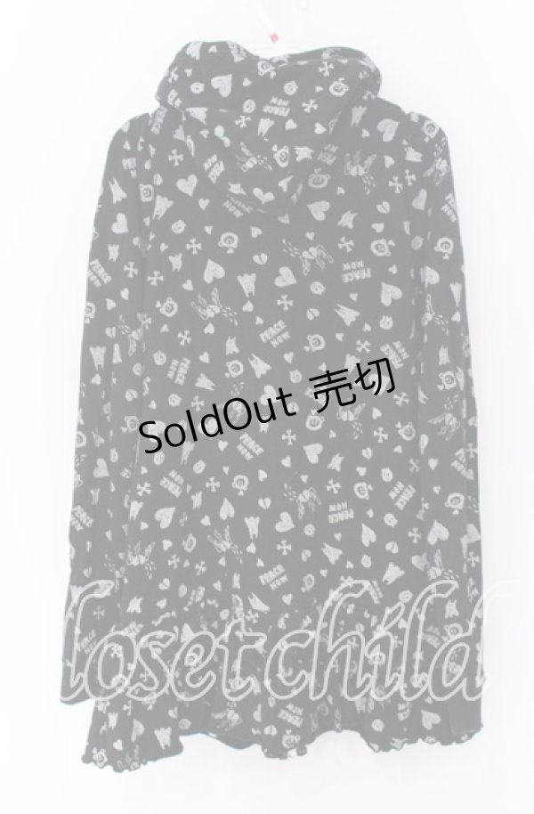 画像3: PEACE NOW / アイコン総柄ジップパーカー M ブラック O-25-10-29-031-PU-TO-IG-ZT407 (3)