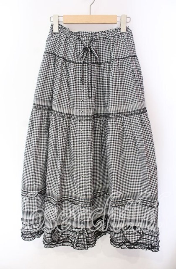 画像1: PINK HOUSE / ハートワッペン付きギンガムスカート  クロ O-25-10-30-032-LO-SK-OW-OS (1)